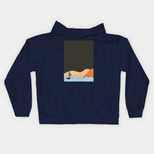 Boho Mountains And Boat on the ocean Kids Hoodie